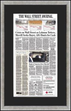 Wall Street Crisis: Lehman Merrill AIG | The Wall Street Journal Framed Reprint, September 15, 2008