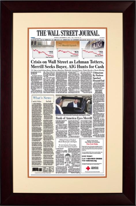 Wall Street Crisis: Lehman Merrill AIG | The Wall Street Journal Framed Reprint, September 15, 2008