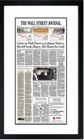 Wall Street Crisis: Lehman Merrill AIG | The Wall Street Journal Framed Reprint, September 15, 2008