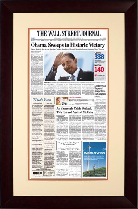 Obama Historic Victory | The Wall Street Journal Framed Reprint, November 5, 2008