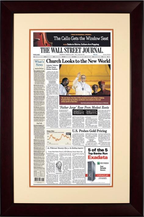 Pope Francis Elected | The Wall Street Journal, Framed Reprint, March 14, 2013