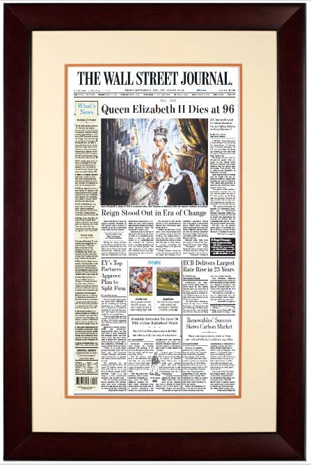 Queen Elizabeth II Dies at 96 | The Wall Street Journal, Framed Reprint, September 9, 2022