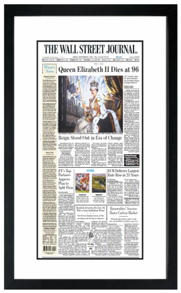 Queen Elizabeth II Dies at 96 | The Wall Street Journal, Framed Reprint, September 9, 2022