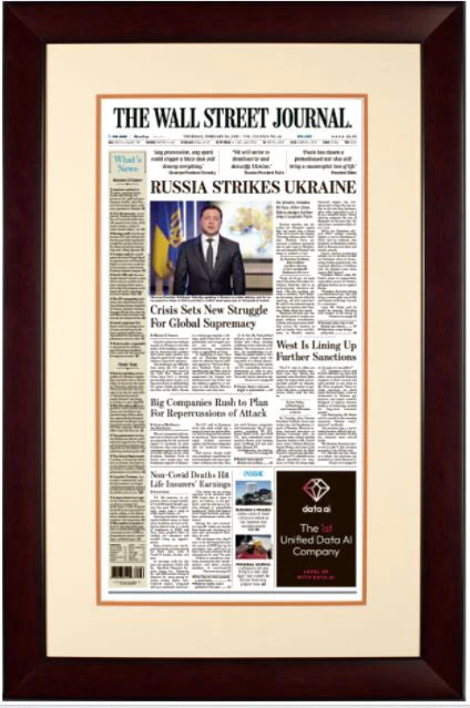 Russia Strikes Ukraine | The Wall Street Journal, Framed Reprint, Feb. 24, 2022
