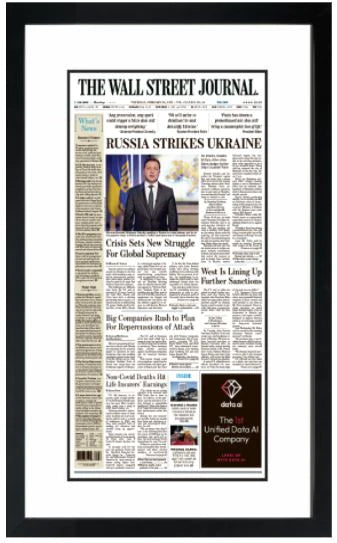 Russia Strikes Ukraine | The Wall Street Journal, Framed Reprint, Feb. 24, 2022