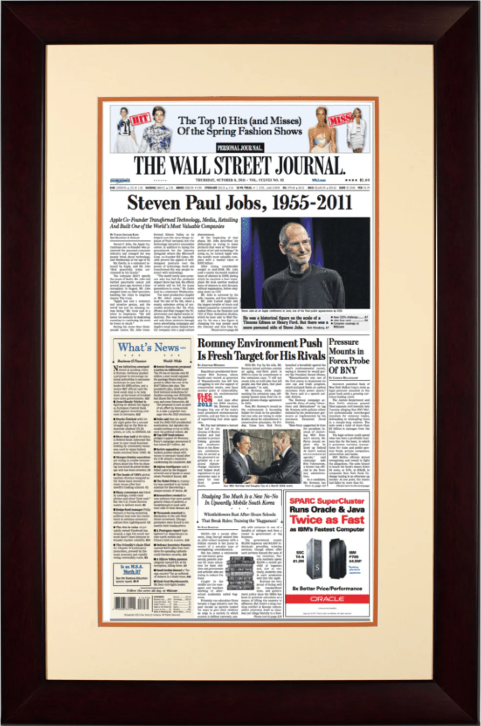 Steven Paul Jobs, 1955-2011 | The Wall Street Journal Framed Reprint, October 6, 2011