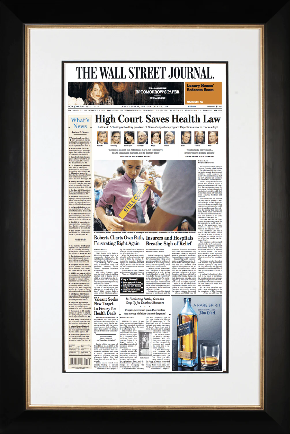 Supreme Court Upholds Health Law | The Wall Street Journal, Framed Reprint, June 26, 2015
