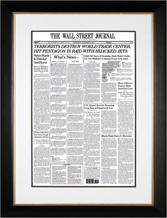 Terrorists Destroy World Trade Center | The Wall Street Journal Framed Reprint, September 12, 2001