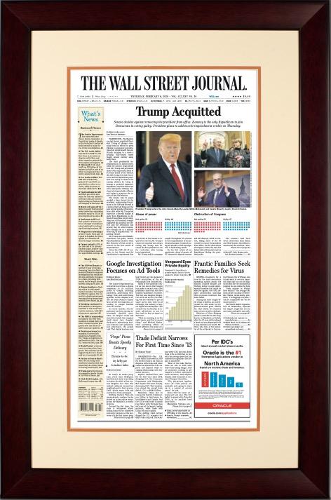Trump Acquitted | The Wall Street Journal, Framed Reprint, Feb. 6, 2020