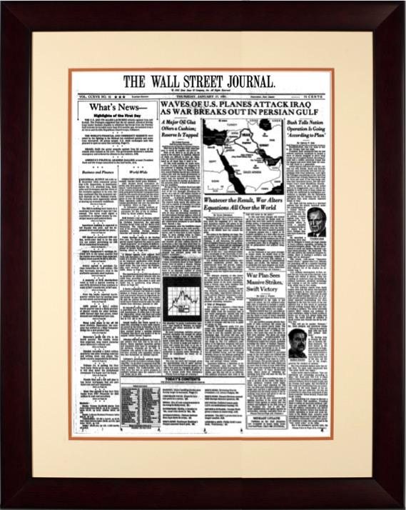 U.S. Planes Attack Iraq | The Wall Street Journal Framed Reprint, January 17, 1991