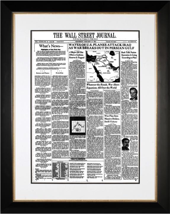 U.S. Planes Attack Iraq | The Wall Street Journal Framed Reprint, January 17, 1991