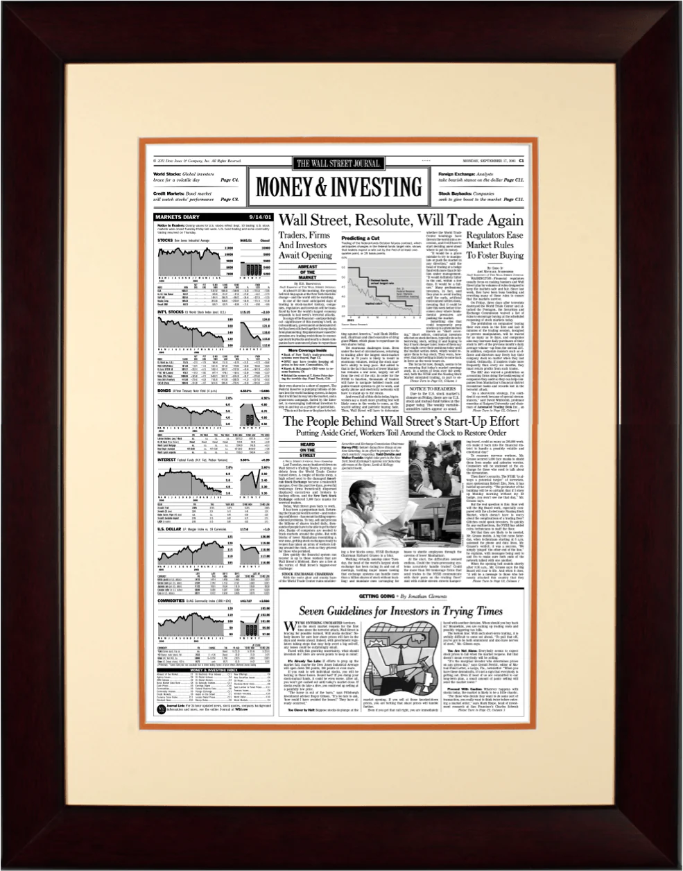 Wall Street Resolute | The Wall Street Journal Framed Reprint, September 17, 2001