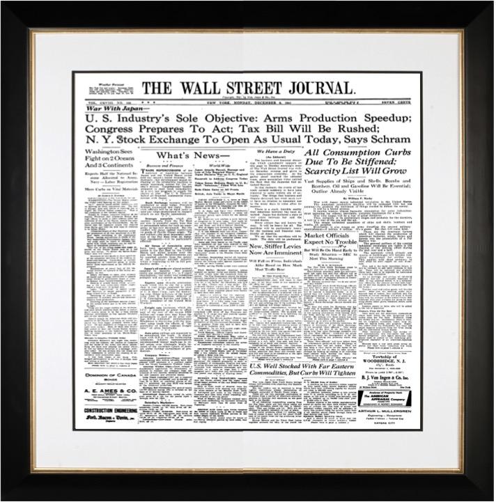 War with Japan | The Wall Street Journal Framed Reprint, December 8, 1941