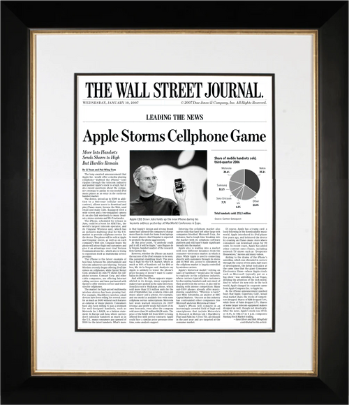 First iPhone Launch | The Wall Street Journal, Framed Article Reprint, Jan. 10, 2007